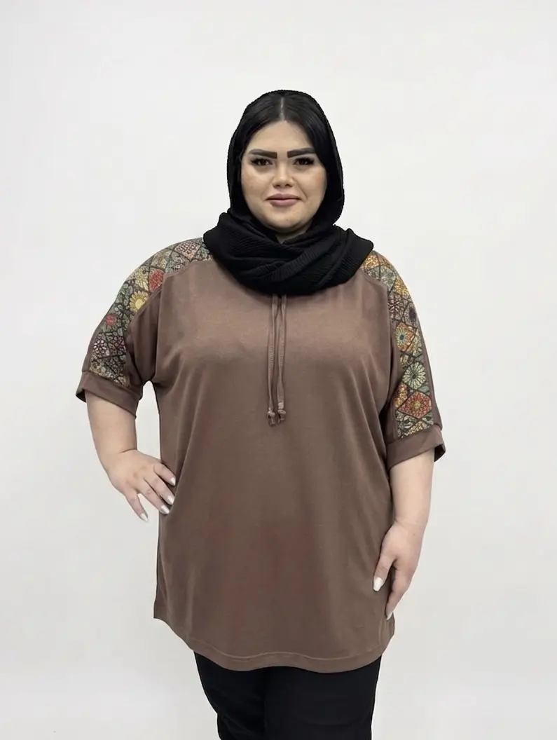 تونیک آستین کوتاه سایز بزرگ زنانه مدل خرجکار سنتی